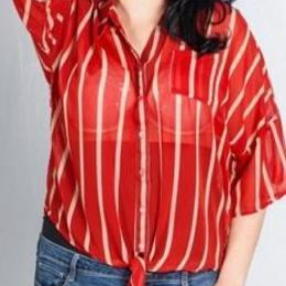 Striped Sheer Blouse (Plus Size)